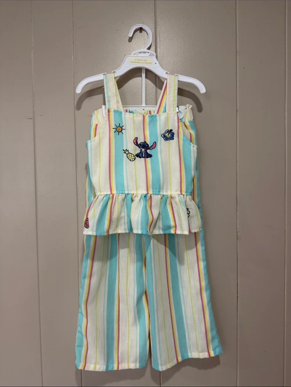 Disney Girls' Stitch Striped blue & yellow Jumpsuit